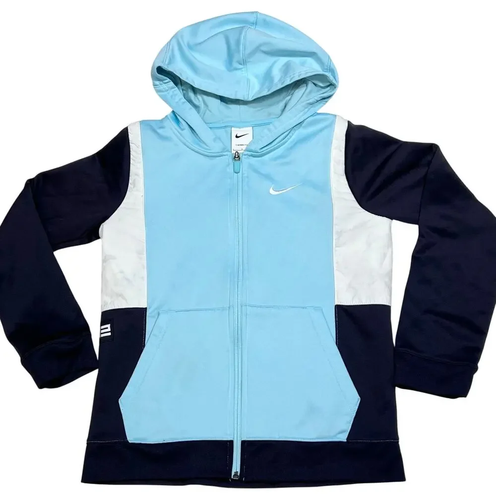 Nike Therma-FIT Elite Big Kids Large Full-Zip Basketball Hoodie Black White Blue